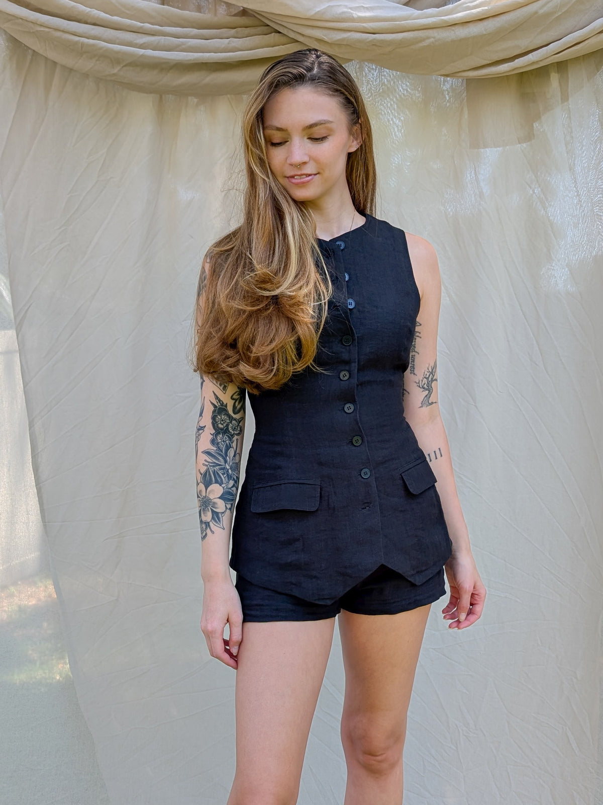 Button Up Linen Vest