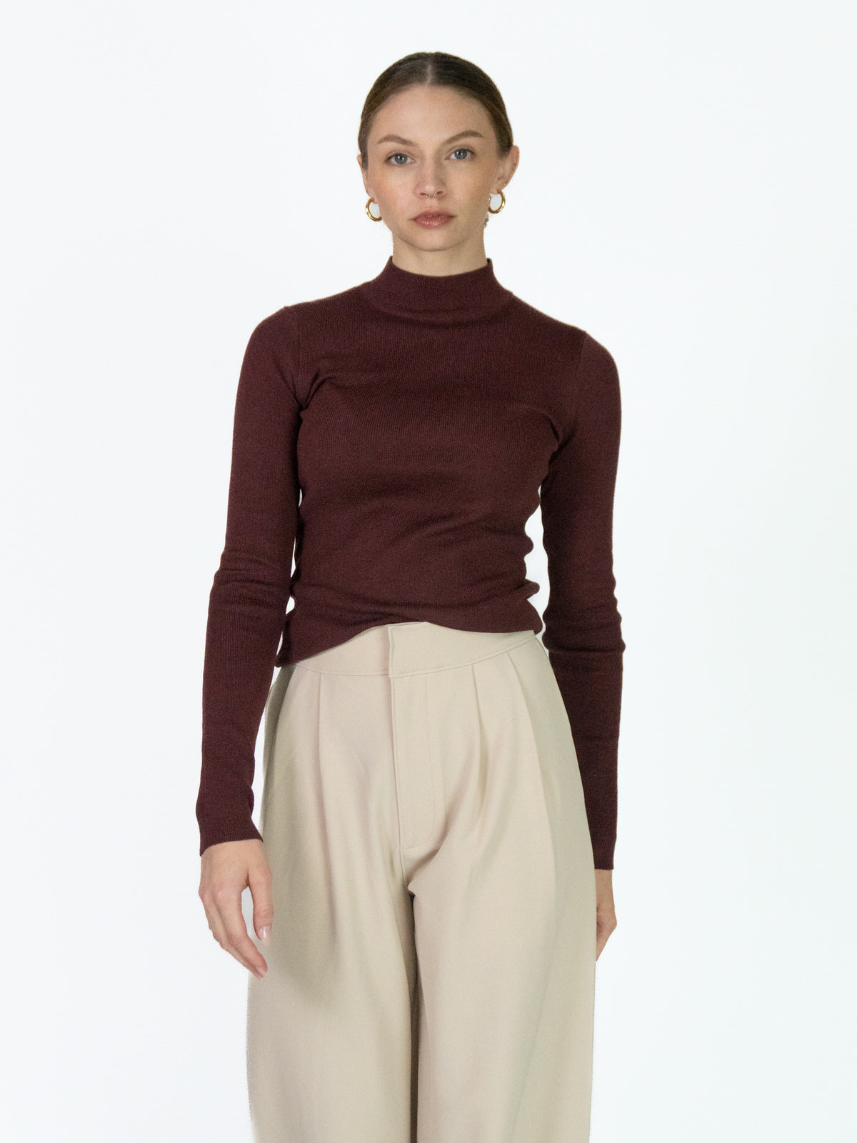 Rib Mock Neck Long Sleeve