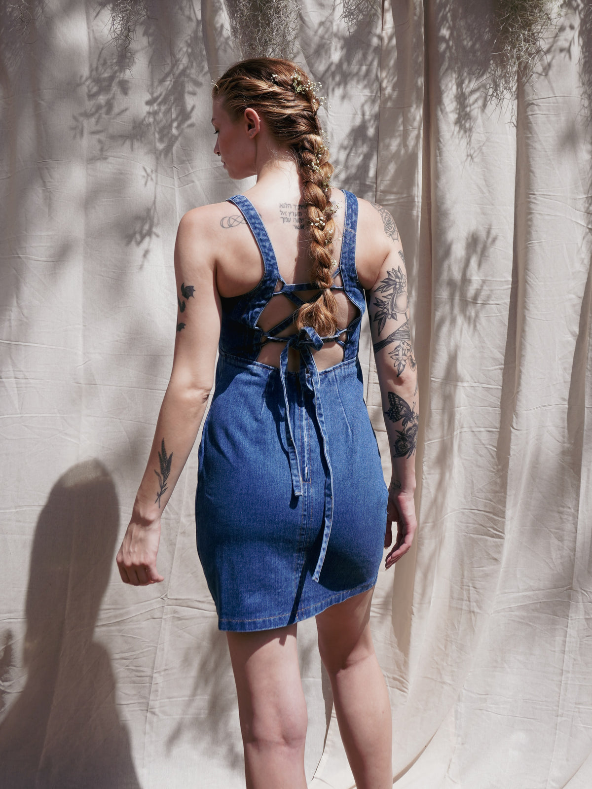 lace up denim dress Lace Up Denim Dress