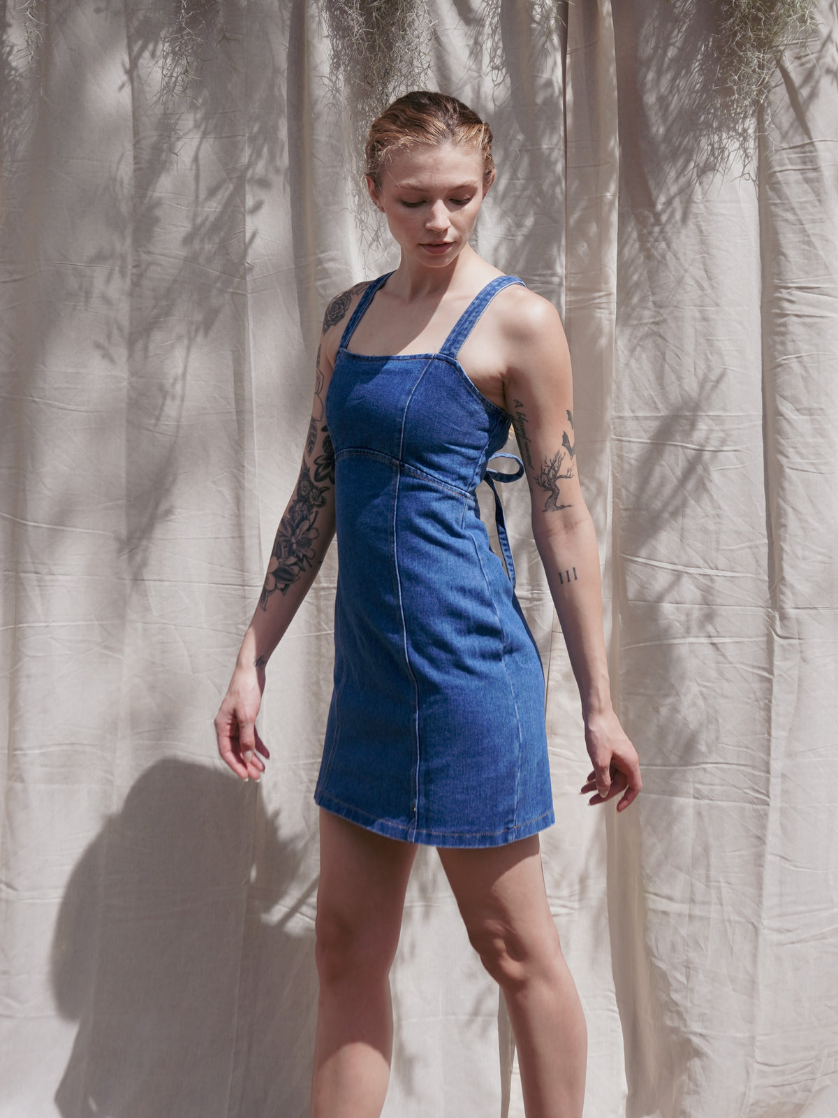 Lace Up Denim Dress Medium