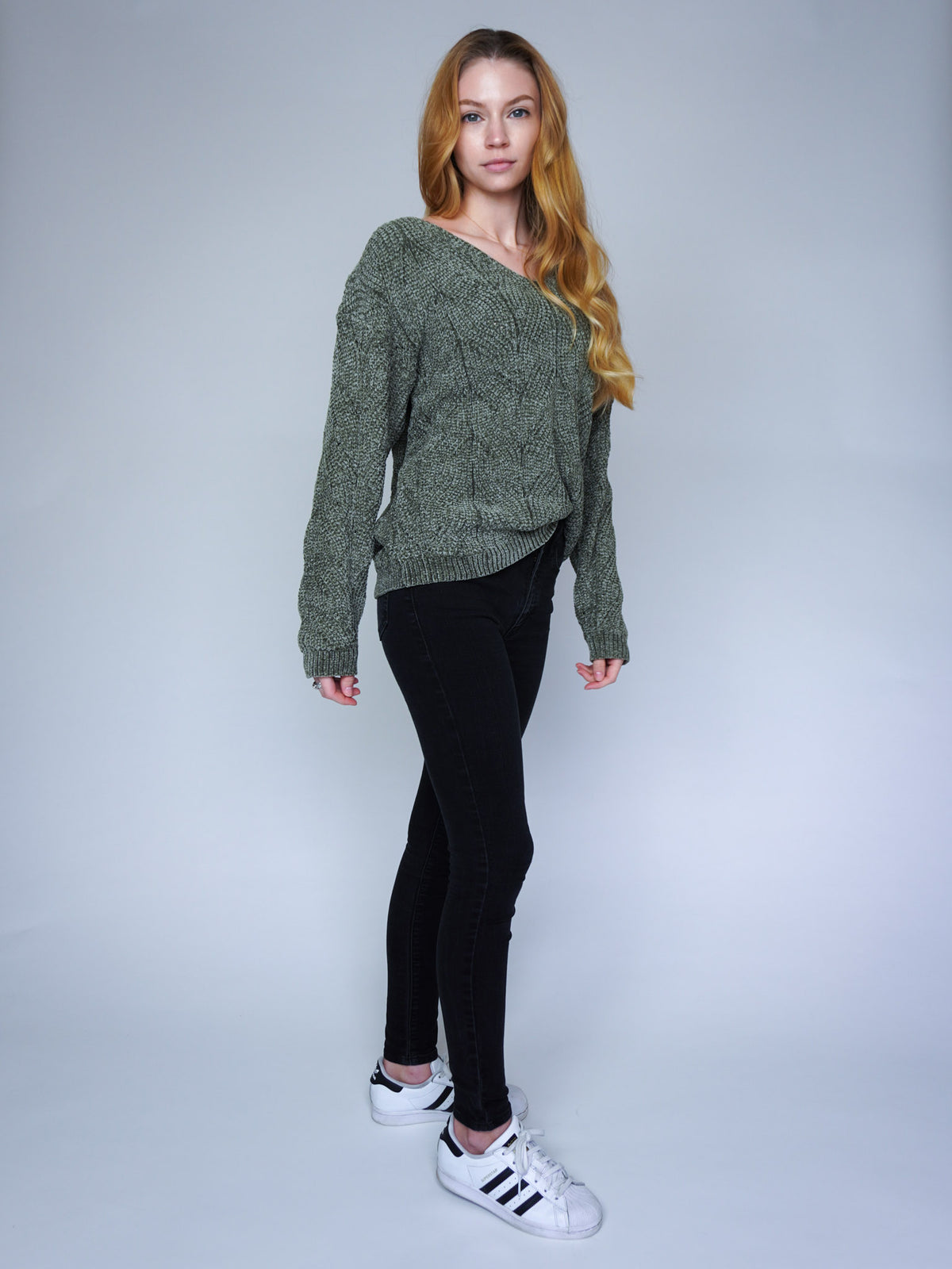 Pointelle V Neck Sweater