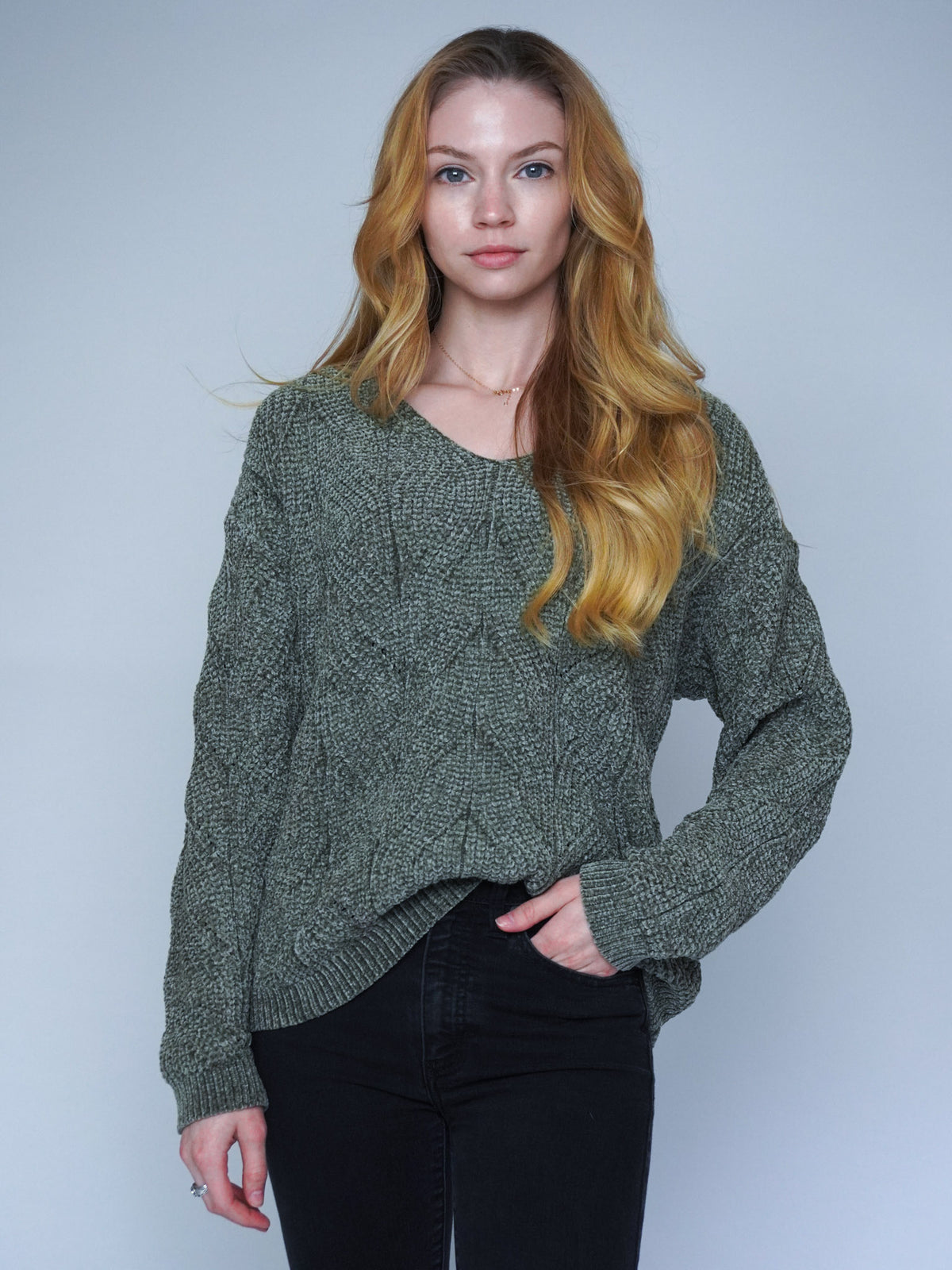 Pointelle V Neck Sweater