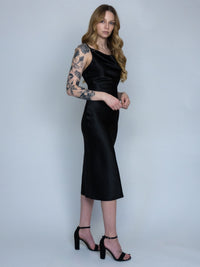 Satin Cowl Neck Midi Dress