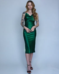 Satin Cowl Neck Midi Dress