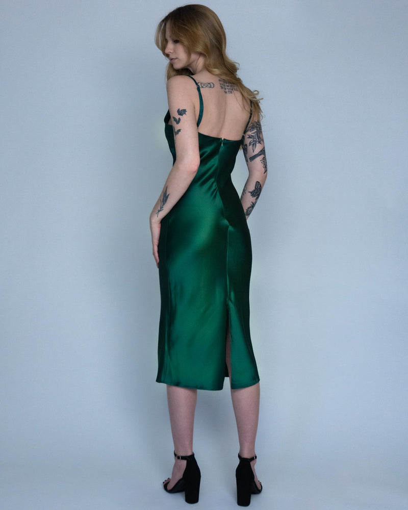 Satin Cowl Neck Midi Dress