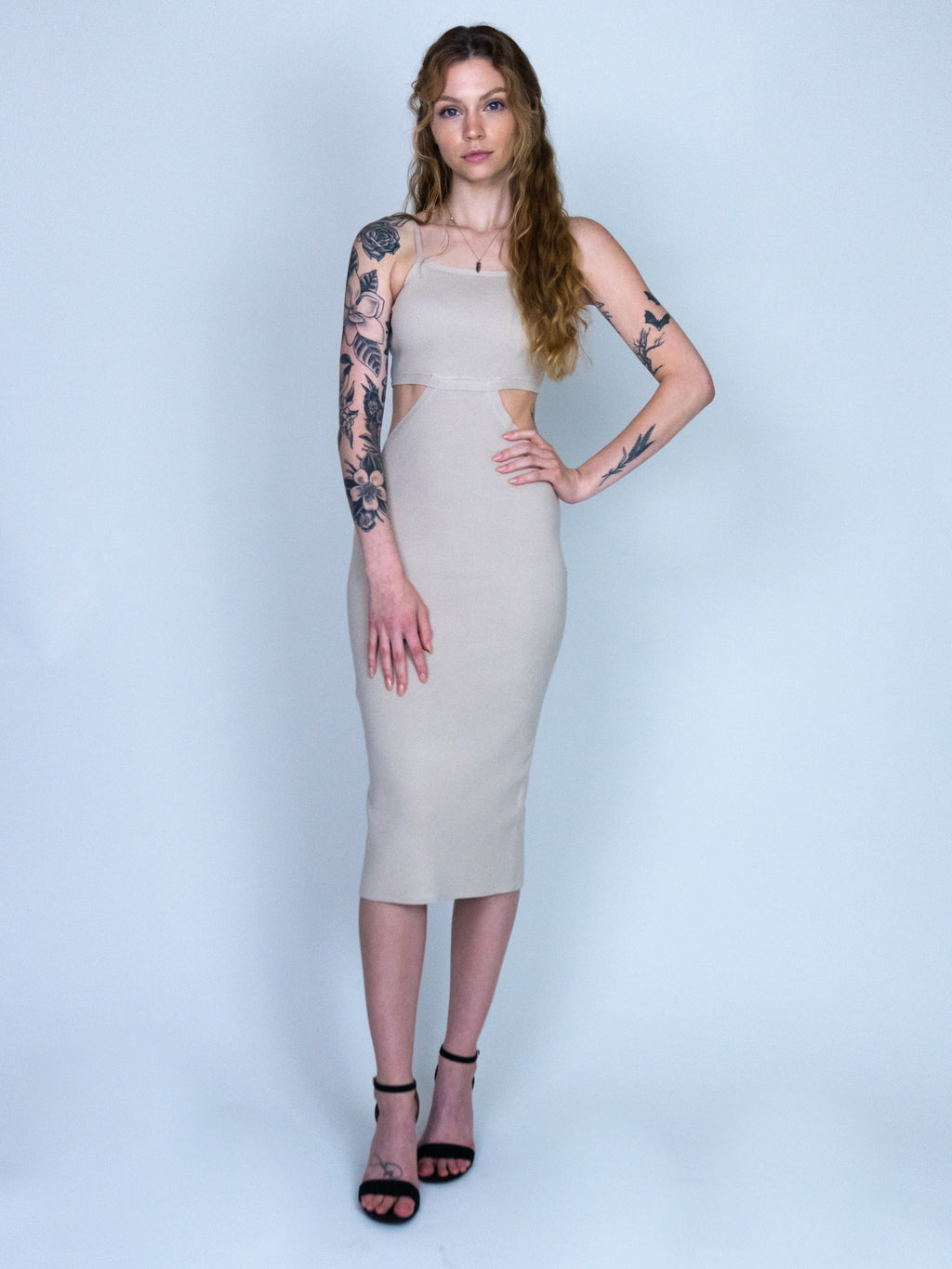 Knit Cut Out Dress Taupe / Large